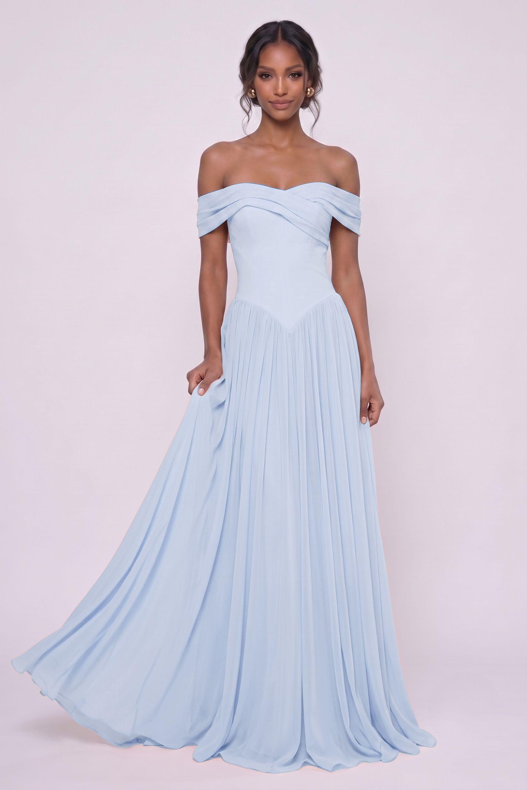 A-Line Maxi Chiffon Bridesmaid Dress CG0345BM - Light Blue - COCOMELODY